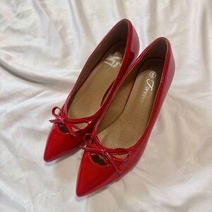 Glossy Red Pointed kitten heels